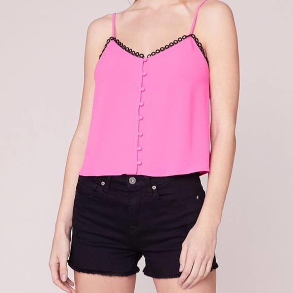 BB Dakota Women's Pink One Hot Minute Bubble Crepe Button Front Cami Tank sz S - Picture 2 of 7